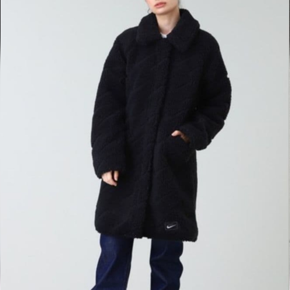 Nike Icon Clash Black Long Sherpa Fleece Teddy Jacket Coat